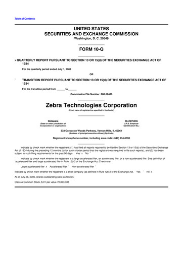 Thumbnail Zebra Technologies 10-Q Quarterly Report FY 