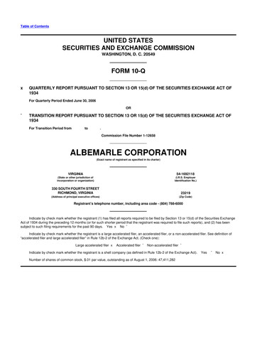 Thumbnail Albemarle 10-Q Quarterly Report FY 
