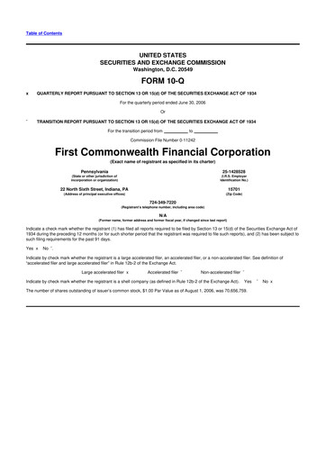 Thumbnail First Commonwealth Financial Corp 10-Q Quarterly Report FY 