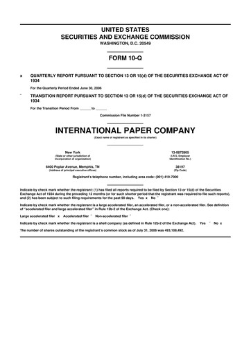 Thumbnail International Paper
 10-Q Quarterly Report FY 