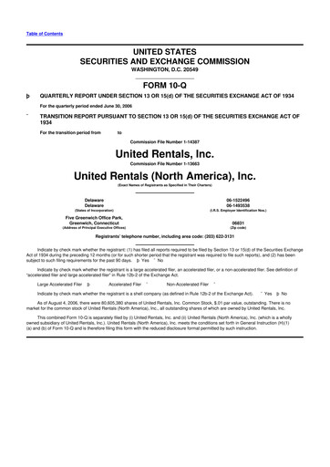 Thumbnail United Rentals
 10-Q Quarterly Report FY 