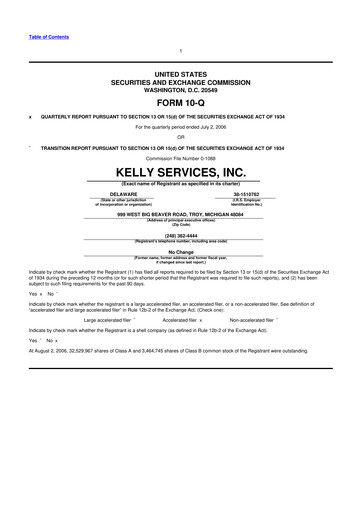 Miniature Kelly Services
 10-Q Rapport trimestriel  