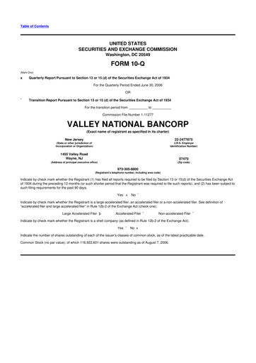 Vorschaubild Valley Bank 10-Q Quartalsbericht  