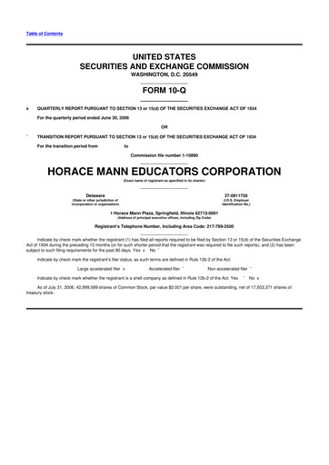 Thumbnail Horace Mann Educators 10-Q Quarterly Report FY 