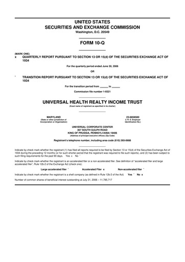 Thumbnail Universal Health Realty Income Trust 10-Q Quarterly Report FY 