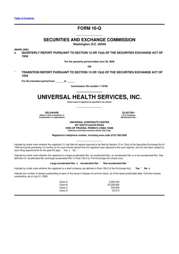 Thumbnail Universal Health Services
 10-Q Quarterly Report FY 