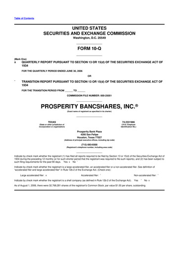 Thumbnail Prosperity Bancshares
 10-Q Quarterly Report FY 