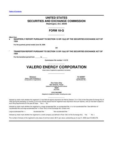 Thumbnail Valero Energy 10-Q Quarterly Report FY 