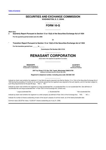 Thumbnail Renasant Corp 10-Q Quarterly Report FY 