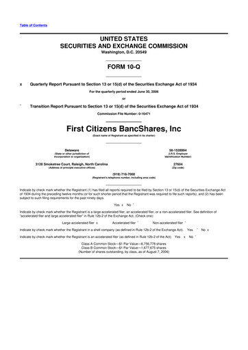 Thumbnail First Citizens BancShares
 10-Q Quarterly Report FY 
