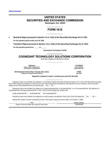 Thumbnail Cognizant Technology Solutions  10-Q Quarterly Report FY 