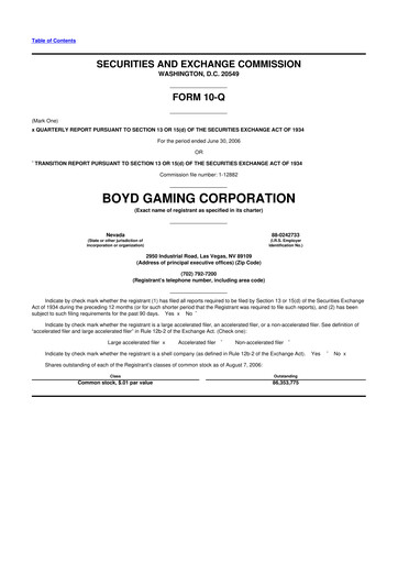 Miniature Boyd Gaming
 10-Q Rapport trimestriel  