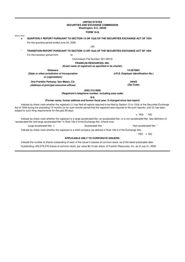 Thumbnail Franklin Resources 10-Q Quarterly Report FY 