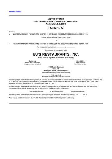 Thumbnail BJ's Restaurants
 10-Q Quarterly Report FY 