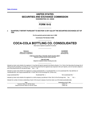 Thumbnail Coca-Cola Consolidated 10-Q Quarterly Report FY 