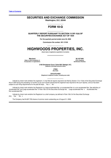 Miniature Highwoods Properties
 10-Q Rapport trimestriel  