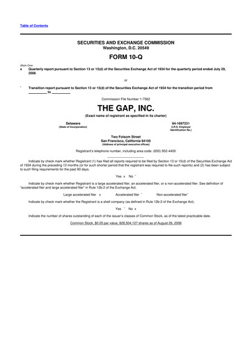 Thumbnail Gap Inc.
 10-Q Quarterly Report FY 