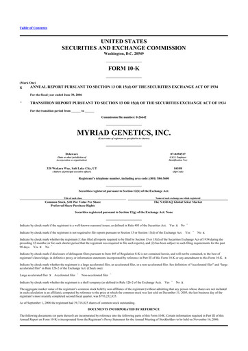 Thumbnail Myriad Genetics 10-K Annual Report 