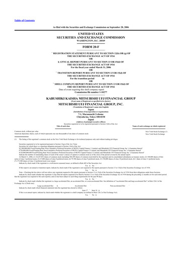 Thumbnail Mitsubishi UFJ Financial 20-F Annual Report 