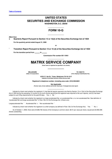 Miniature Matrix Service Company 10-Q Rapport trimestriel  