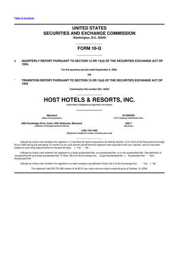 Thumbnail Host Hotels & Resorts
 10-Q Quarterly Report FY 