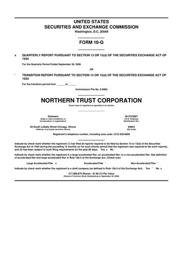 Thumbnail Northern Trust
 10-Q Quarterly Report FY 