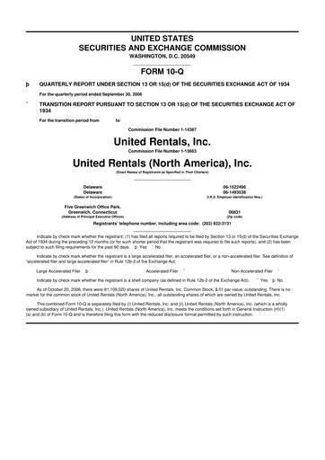 Thumbnail United Rentals
 10-Q Quarterly Report FY 