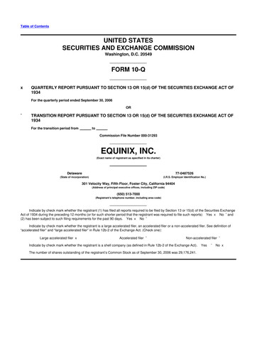 Thumbnail Equinix 10-Q Quarterly Report FY 