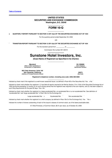 Thumbnail Sunstone Hotel Investors
 10-Q Quarterly Report FY 