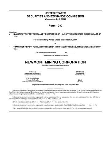 Thumbnail Newmont 10-Q Quarterly Report FY 