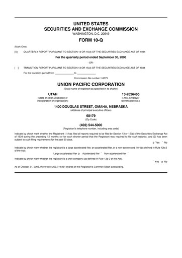 Thumbnail Union Pacific Corporation 10-Q Quarterly Report FY 