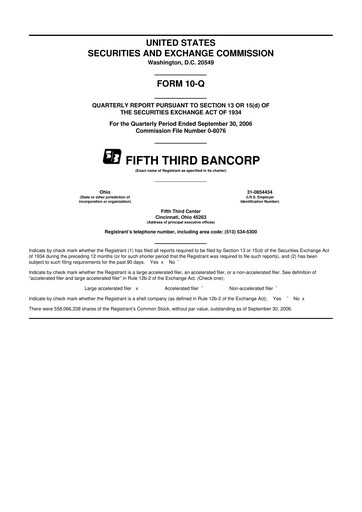 Thumbnail Fifth Third Bank
 10-Q Quarterly Report FY 