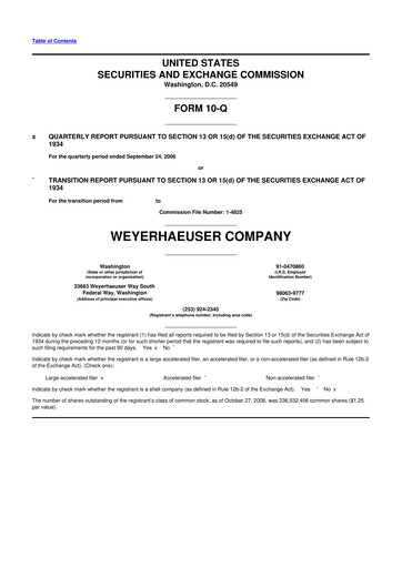 Thumbnail Weyerhaeuser
 10-Q Quarterly Report FY 