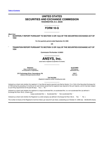 Thumbnail Ansys 10-Q Quarterly Report FY 