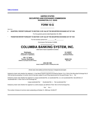 Thumbnail Columbia Banking System 10-Q Quarterly Report FY 
