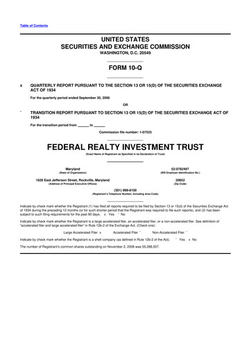 Thumbnail Federal Realty Investment Trust
 10-Q Quarterly Report FY 
