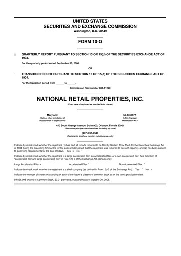 Thumbnail NNN REIT 10-Q Quarterly Report FY 