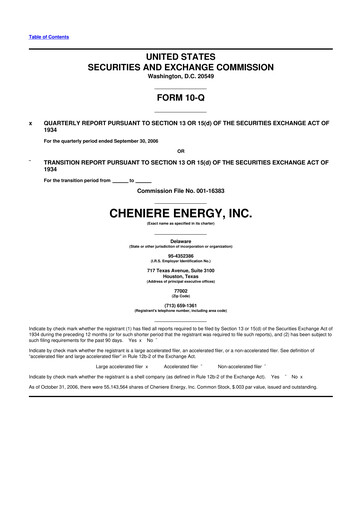 Thumbnail Cheniere Energy
 10-Q Quarterly Report FY 