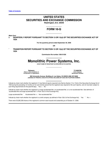 Thumbnail Monolithic Power Systems 10-Q Quarterly Report FY 