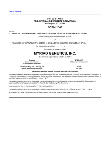 Thumbnail Myriad Genetics 10-Q Quarterly Report FY 