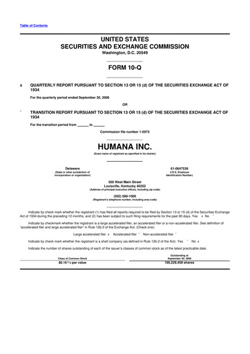 Thumbnail Humana 10-Q Quarterly Report FY 