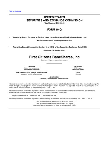 Thumbnail First Citizens BancShares
 10-Q Quarterly Report FY 