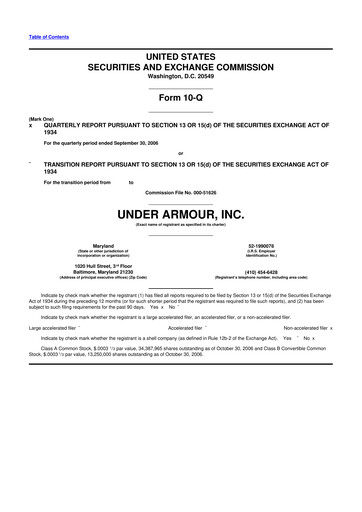 Thumbnail Under Armour
 10-Q Quarterly Report FY 