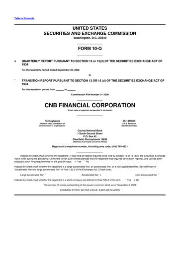 Thumbnail CNB Financial Corp 10-Q Quarterly Report FY 