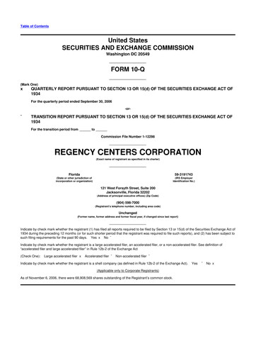 Thumbnail Regency Centers
 10-Q Quarterly Report FY 