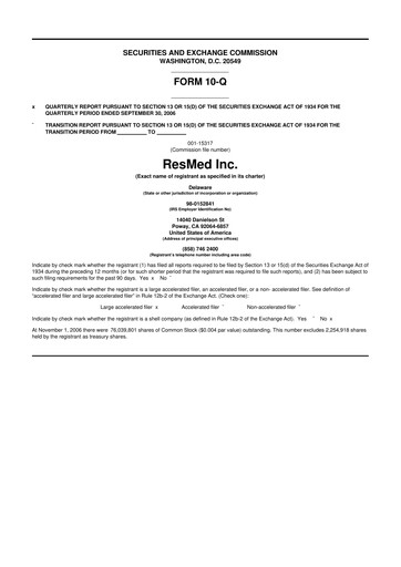 Thumbnail ResMed 10-Q Quarterly Report FY 