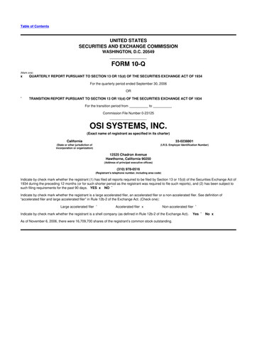 Miniature OSI Systems
 10-Q Rapport trimestriel  