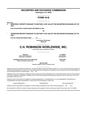 Thumbnail C. H. Robinson 10-Q Quarterly Report FY 