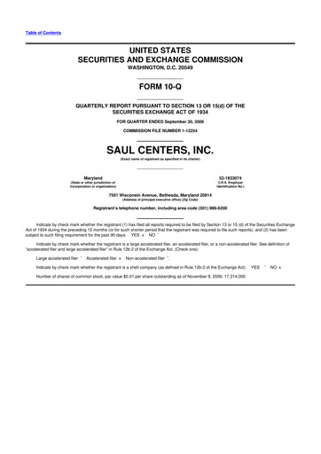 Thumbnail Saul Centers 10-Q Quarterly Report FY 