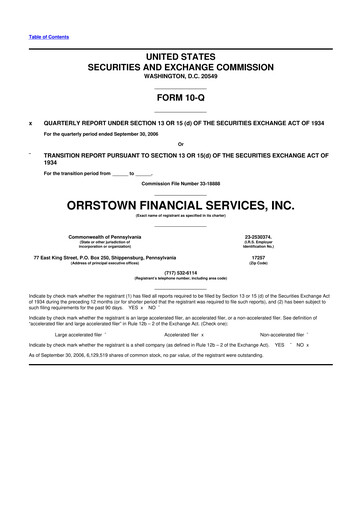 Miniature Orrstown Financial Services 10-Q Rapport trimestriel  
